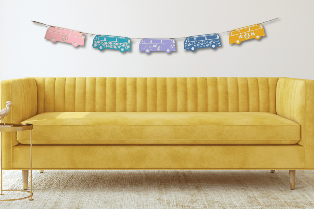 hippie bus van camper garland colorful