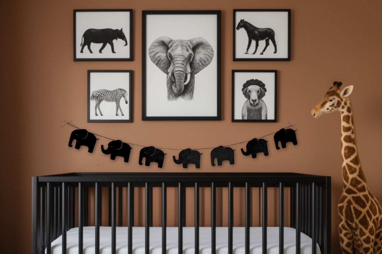 black elephant garland banner baby nursery