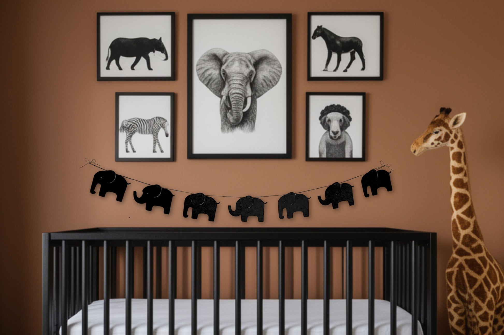 black elephant garland banner baby nursery