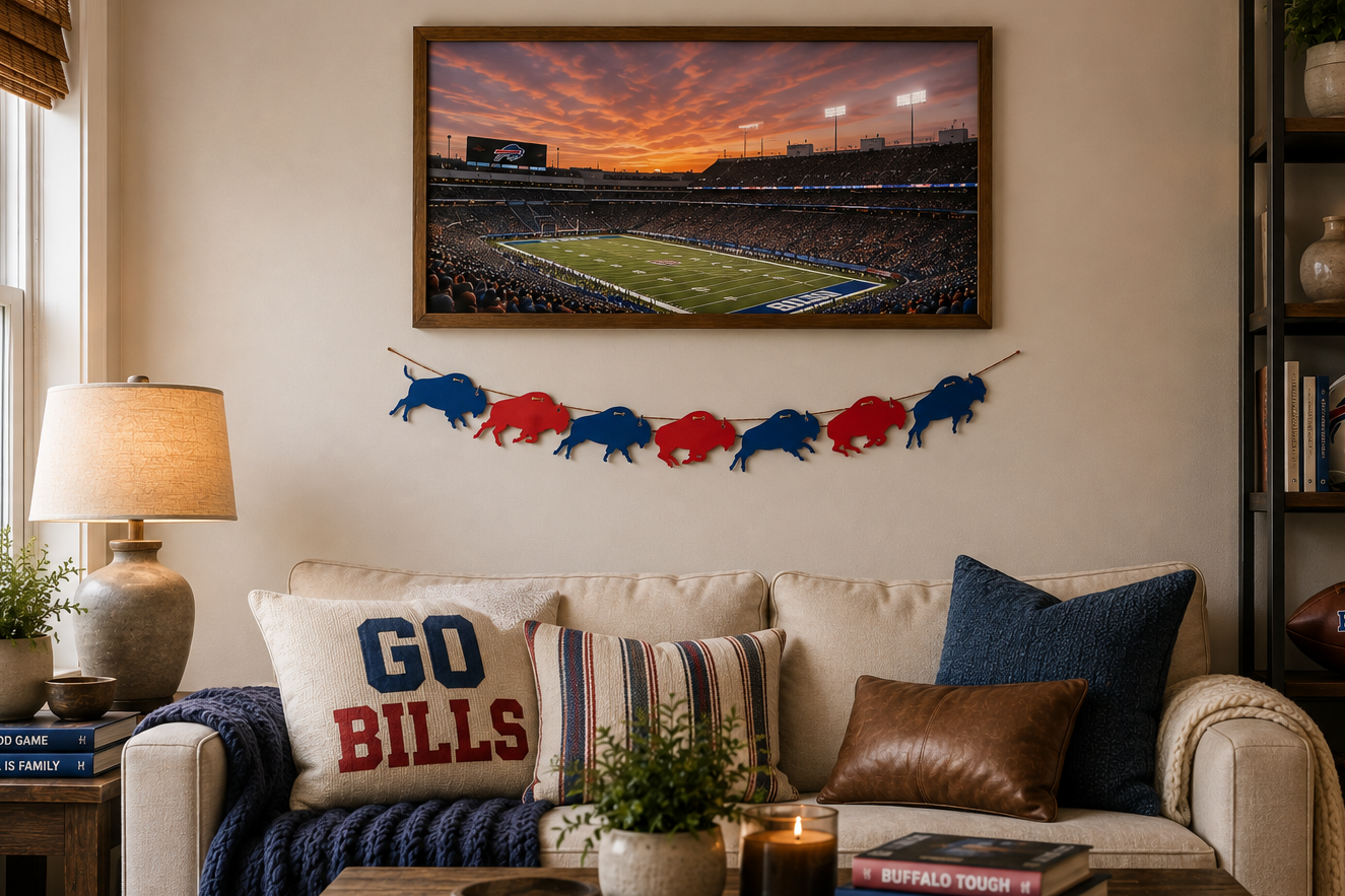 blue and red buffalo bills garland gameday decor banner