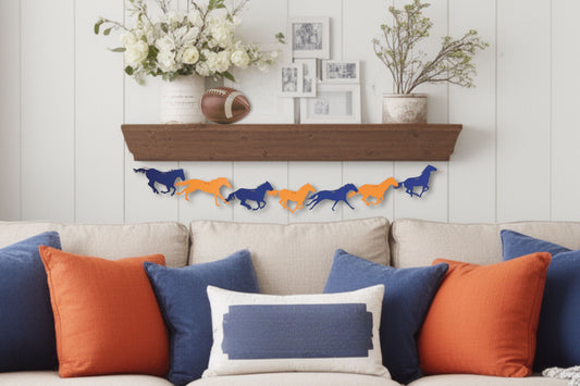 Orange and Blue Horse Garland Mustang Banner