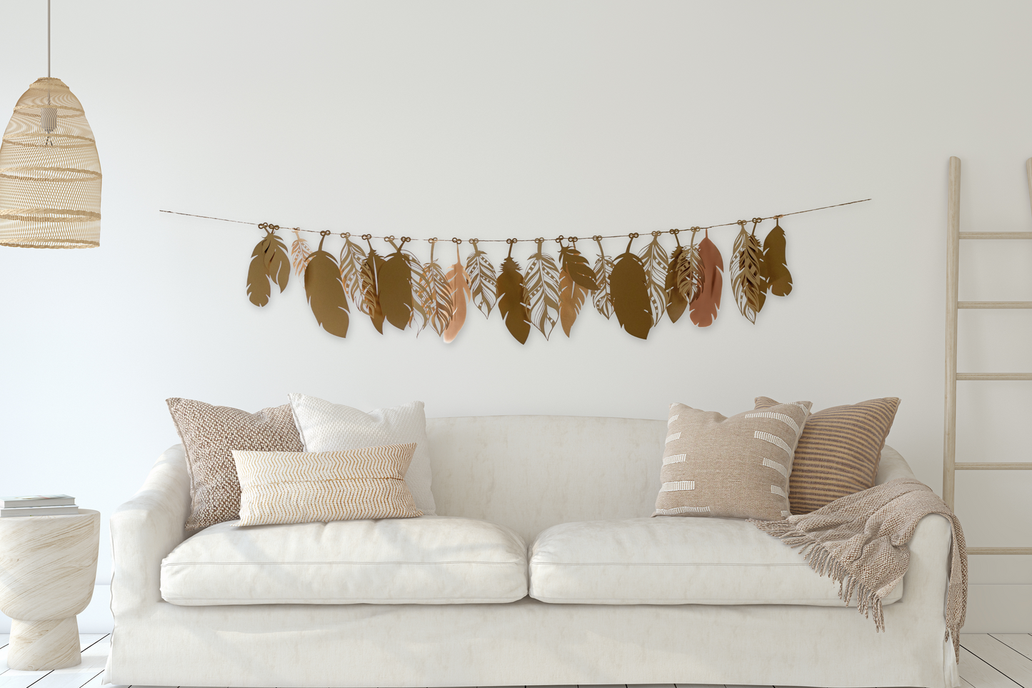 feather garland brown tan