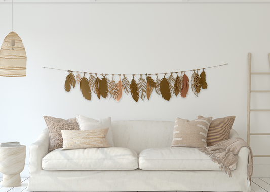 feather garland brown tan