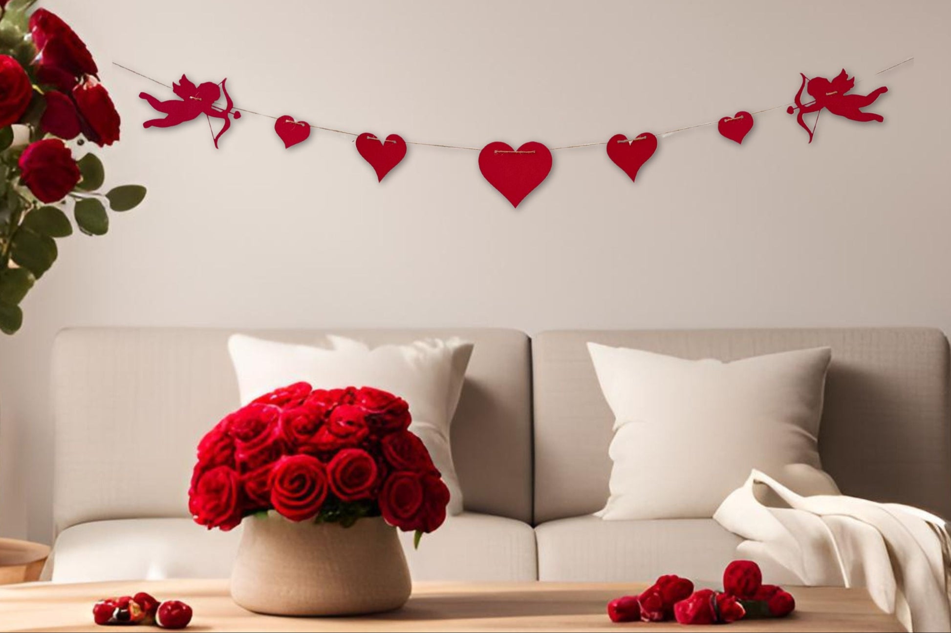 valentines day cupid and hearts garland